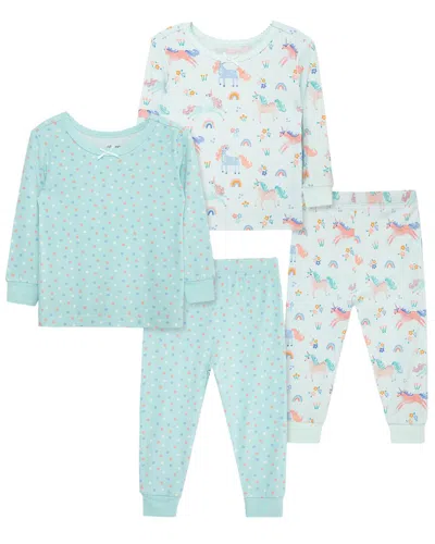 Little Me 4pc Unicorn Bamboo Pajama Set In Blue