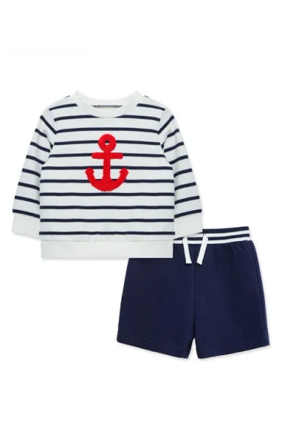 Little Me Baby Boys Anchor Cotton Active Sweatshirt & Shorts, 2 Piece Set In Navy,white