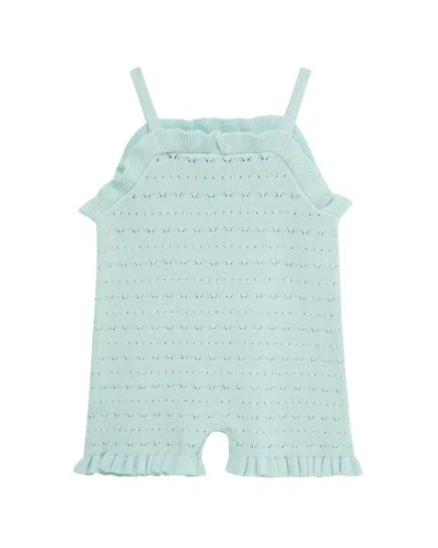 Little Me Aqua Pointelle Knit Romper In Blue