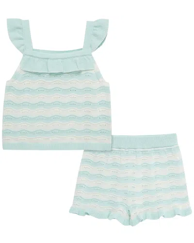 Little Me Aqua Pointelle Knit Set In Green
