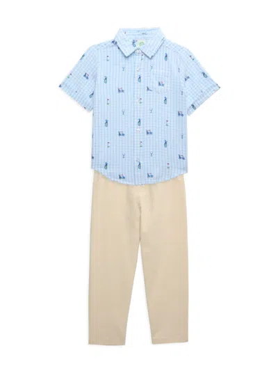 Little Me Baby Boy's 2-piece Checked Shirt & Golf Pants Set In Tan