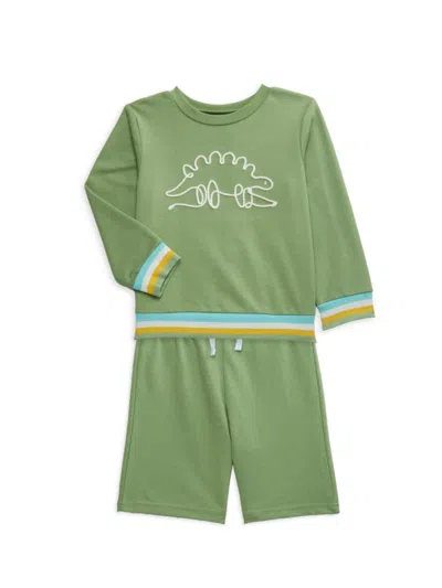 Little Me Baby Boy's 2-piece Dino Sweatshirt & Shorts Set In Green