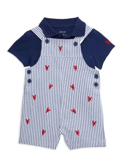 Little Me Babies' Cotton Polo & Lobster Embroidered Shortalls Set In Blue