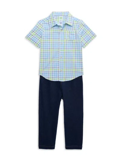 Little Me Baby Boy's 2-piece Plaid Shirt & Pants Set In Blue