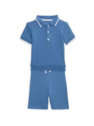 Little Me Baby Boy's 2-piece Ribbed Polo & Shorts Set In Blue