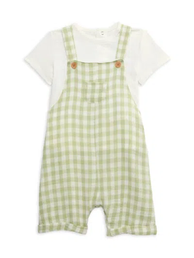 Little Me Baby Boy's 2-piece Tee & Checked Shortall Set In Green