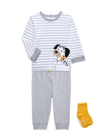 Little Me Baby Boy's 3-piece Dalmatian Top, Joggers & Socks Set In Grey