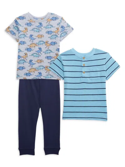 Little Me Baby Boy's 3-piece Dino Tees & Joggers Set In Blue