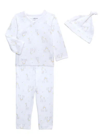 Little Me Baby Boy's 3-piece Giraffe Tee, Pajama & Beanie Set In White Print
