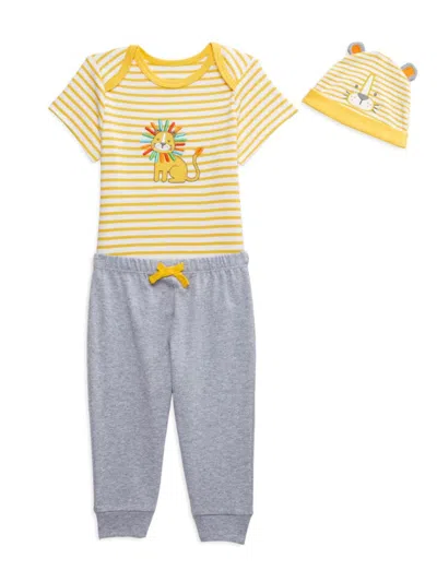 Little Me Baby Boy's 3-piece Lion Beanie, Bodysuit & Joggers Set In Yellow Grey