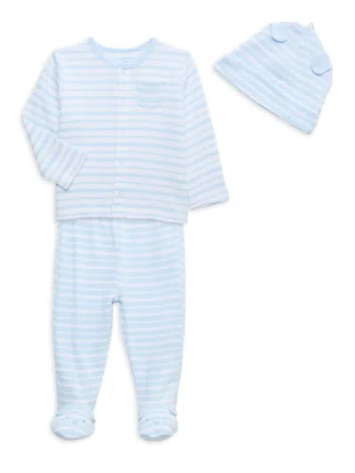 Little Me Baby Boy's 3-piece Striped Cardigan, Pants & Beanie Set In Blue