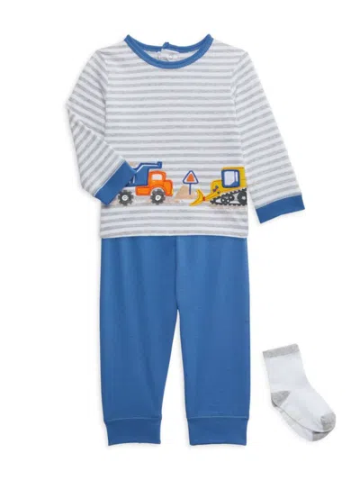 Little Me Baby Boy's 3-piece Striped Graphic Tee, Joggers & Socks Set In Blue