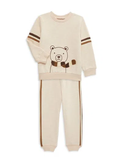 Little Me Baby Boy's Bear 2-piece Stripe Sweatshirt & Joggers Set In Tan