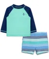 Little Me Baby Boys 2-pc. Anchor Rash Guard & Swim Trunks Set In Green,blue