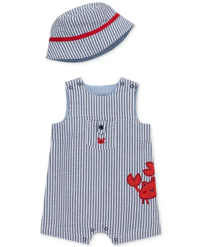Little Me Baby Boys 2-pc. Cotton Crab Sunsuit & Bucket Hat Set In Gray,red