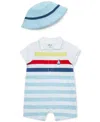 Little Me Baby Boys 2-pc. Cotton Striped Romper & Hat Set In Blue,white