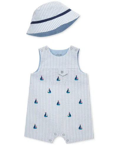 Little Me Baby Boys 2-pc. Cotton Sunsuit & Bucket Hat Set In Blue