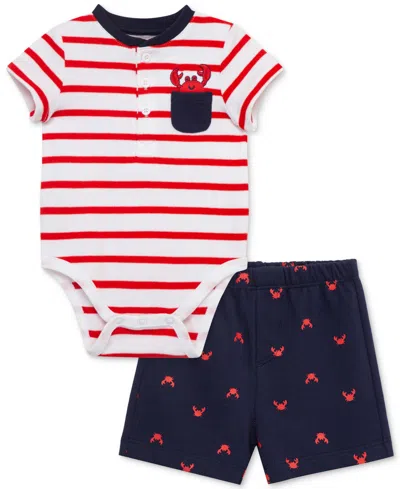 Little Me Baby Boys 2-pc. Crab Stripe Bodysuit & Shorts Set In Red,navy
