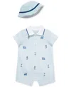 Shop Little Me Baby Boys 2-pc. Embroidered Cotton Romper & Bucket Hat Set