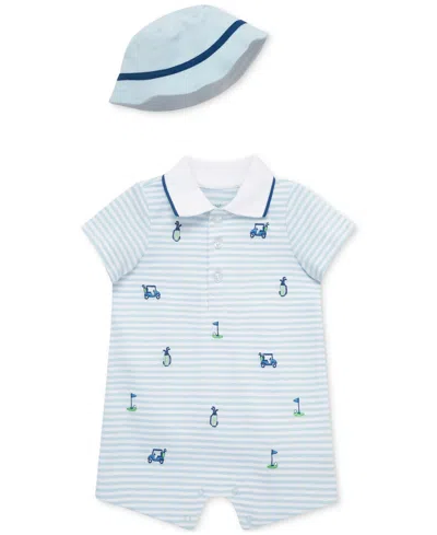 LITTLE ME BABY BOYS 2-PC. EMBROIDERED COTTON ROMPER & BUCKET HAT SET