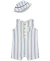 Little Me Baby Boys 2-pc. Gauze Stripe Romper & Bucket Hat Set