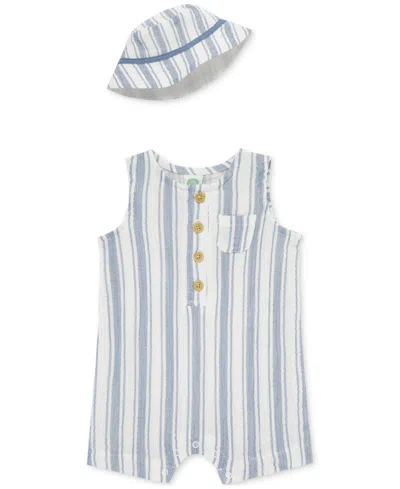 Little Me Baby Boys 2-pc. Gauze Stripe Romper & Bucket Hat Set