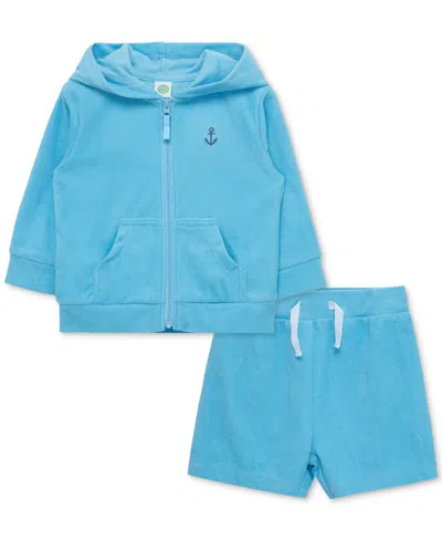 Little Me Baby Boys 2-pc. Hoodie & Shorts Swim Cover-up Set In Blue