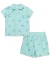 Little Me Baby Boys 2-pc. Palm Tree Terry Button-down Shirt & Shorts Set In Blue
