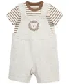Little Me Baby Boys 2-pc. Stripe T-shirt & Lion Shortall Set In Oatmeal