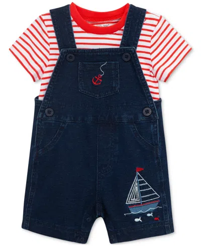 Little Me Baby Boys 2-pc. Stripe T-shirt & Sailboat Shortall Set In Red,navy