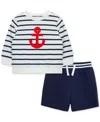 Little Me Baby Boys Anchor Cotton Active Sweatshirt & Shorts, 2 Piece Set In Navy,white