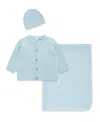 Little Me Baby Boys And Girls 3-piece Cardigan, Blanket And Hat Gift Set In Blue