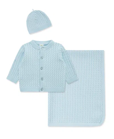 Little Me Baby Boys And Girls 3-piece Cardigan, Blanket And Hat Gift Set In Blue
