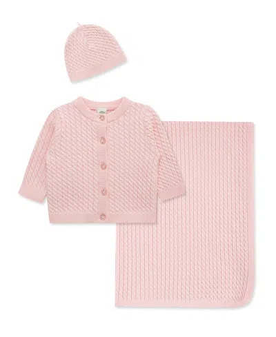 Little Me Baby Boys And Girls 3-piece Cardigan, Blanket And Hat Gift Set In Pink