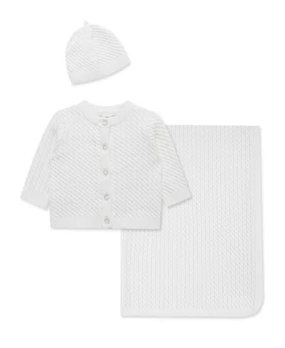 Little Me Baby Boys And Girls 3-piece Cardigan, Blanket And Hat Gift Set In White