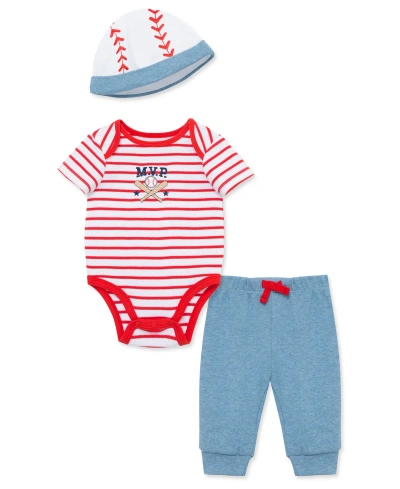 Little Me Baby Boys Baseball Bodysuit Pant Set With Hat In Blue