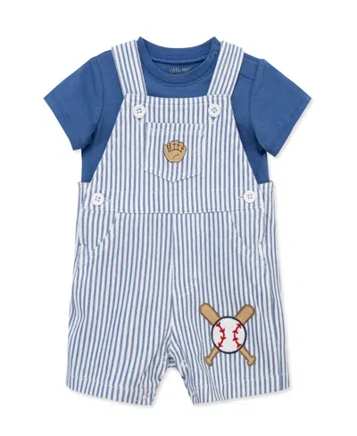 Little Me Baby Boys' Baseball Printed Shortall And Short-sleeve T-shirt, 2-piece Set In Blue