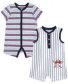 Little Me Baby Boys Baseball Stripe Rompers, Pack Of 2