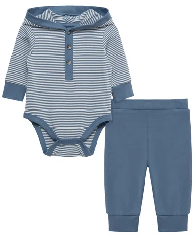 Little Me Baby Boys' Bear Long-sleeve Hooded Bodysuit And Pants, 2-piece Set In Blue