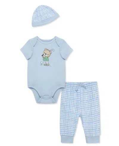 Little Me Baby Boys' Bear Short-sleeve Bodysuit, Pants & Hat, 3-piece Set In Blue
