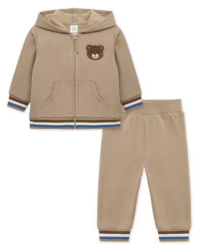 Little Me Baby Boys' Bear Zip-up Hoodie And Jogger Pants, 2-piece Set In Brown