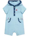 Little Me Baby Boys Breezy Cotton Hooded Romper In Blue