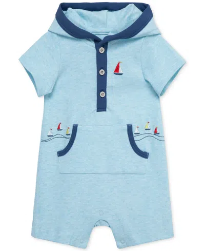 Little Me Baby Boys Breezy Cotton Hooded Romper In Blue