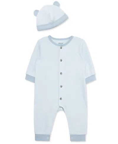 Little Me Baby Boys Button-down Coverall & Hat Set In Blue