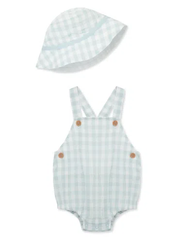 Little Me Baby Boys Check Sunsuit With Hat In Blue