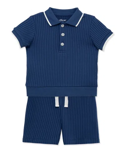 Little Me Baby Boys' Collared Neck Polo Shirt And Shorts, 2-piece Set In Blue