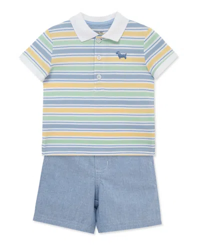Little Me Baby Boys' Collared Neck Polo Shirt And Shorts, 2-piece Set In Blue