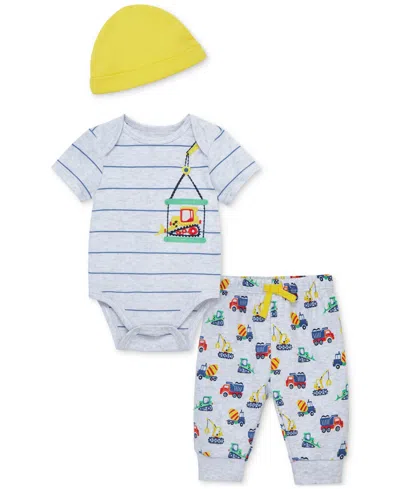Little Me Baby Boys Construction Cotton Bodysuit, Hat & Pants, 3 Piece Set In Dark Gray