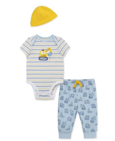 Little Me Baby Boys' Construction Short-sleeve Bodysuit, Pants & Hat, 3-piece Set In Multi