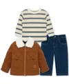 Little Me Baby Boys Corduroy Jacket, Striped T-shirt & Denim Pants, 3 Piece Set In Multi